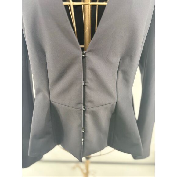 REBECCA TAYLOR Black Peplum Jacket Hook Eye Closure Blazer Women’s Size 6 - Picture 7 of 13